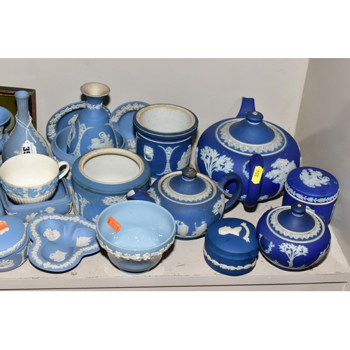 354 - A COLLECTION OF WEDGWOOD JASPERWARE AND DUDSON JASPERWARE, including dark blue jasperware c1875 tea ... 