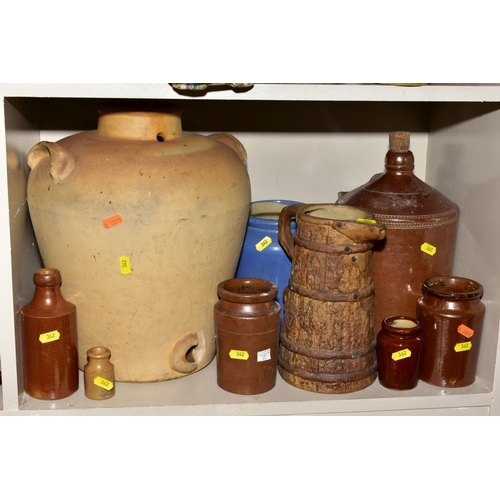 362 - A QUANTITY OF 19TH AND 20TH CENTURY STONEWARE JARS, FLAGONS, GLAZED VASES, JARDINIERES, JARS AND COV... 