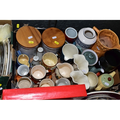 364 - FOUR BOXES AND LOOSE CERAMICS AND GLASSWARE, including boxed Spode Christmas Tree serving dish, a qu... 