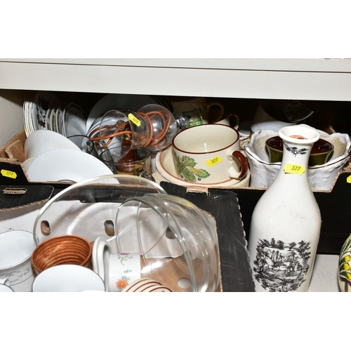 377 - FOUR BOXES AND LOOSE CERAMICS, GLASSWARE, ETC, including Royal Standard Melody pattern coffee and di... 