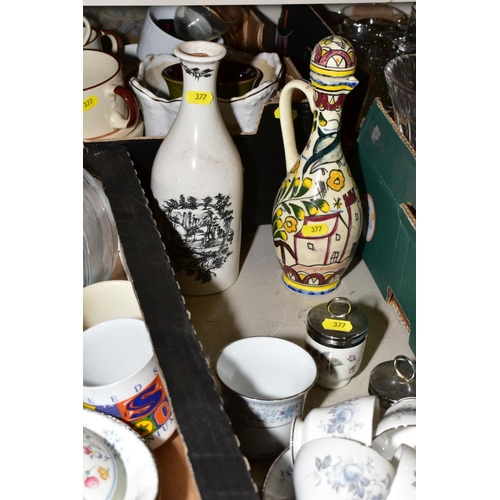 377 - FOUR BOXES AND LOOSE CERAMICS, GLASSWARE, ETC, including Royal Standard Melody pattern coffee and di... 