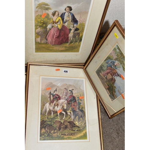 426 - PICTURES AND MIRRORS ETC. Comprising five antique coloured prints from Christie's New Hall Vault sal... 