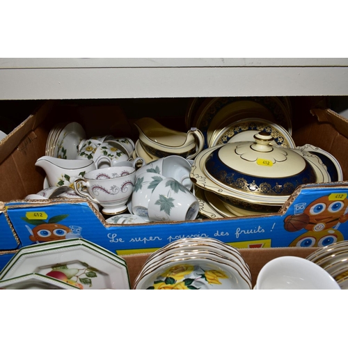 412 - FOUR BOXES AND LOOSE CERAMICS, ETC, including Portmeirion Magic City part coffee set (sd), a set of ... 