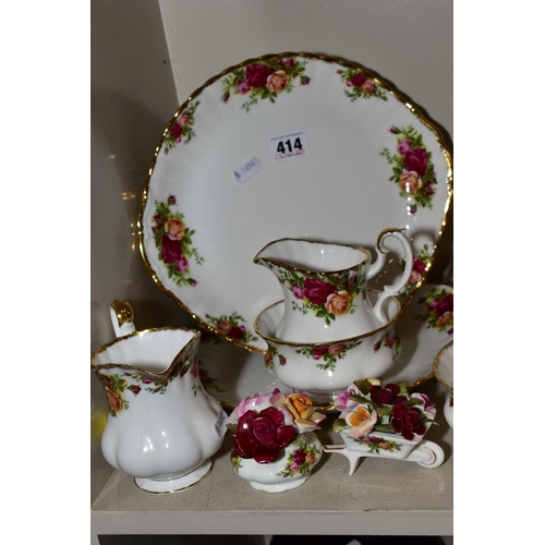 414 - A QUANTITY OF ROYAL ALBERT OLD COUNTRY ROSES TEA WARES, ETC, some seconds, comprising two bread and ... 