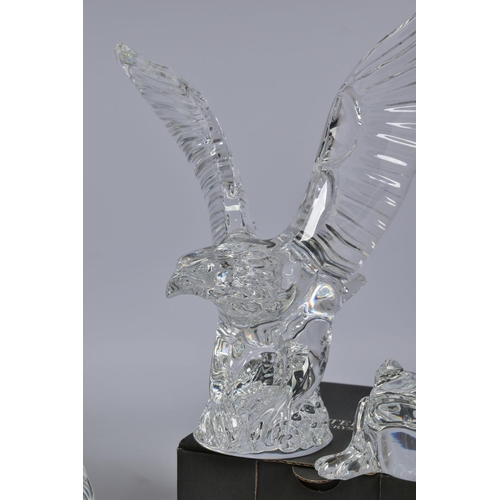 470 - A GROUP OF WATERFORD CRYSTAL ANIMAL FIGURES, comprising recumbant lion, length 17.5cm, boxed Dolphin... 