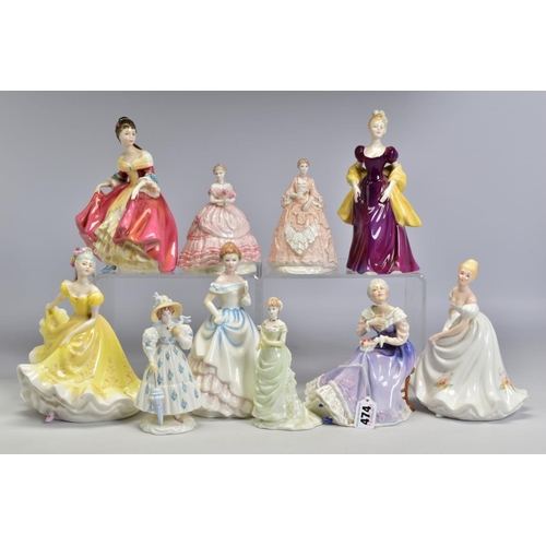 474 - A GROUP OF FIGURES, comprising five Royal Doulton 'Happy Anniversary' HN3097 (seconds), 'Claire' HN3... 