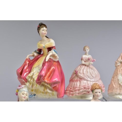 474 - A GROUP OF FIGURES, comprising five Royal Doulton 'Happy Anniversary' HN3097 (seconds), 'Claire' HN3... 