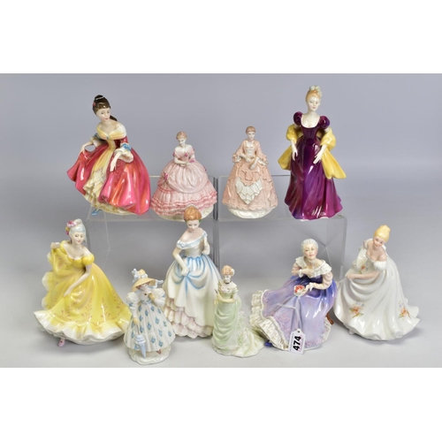 474 - A GROUP OF FIGURES, comprising five Royal Doulton 'Happy Anniversary' HN3097 (seconds), 'Claire' HN3... 