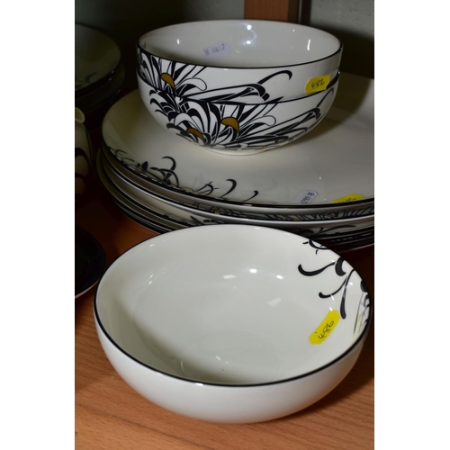 486 - DENBY MONSOON CHRYSANTHEMUM PART DINNER WARES, comprising gravy boat and stand, a milk/cream jug, te... 