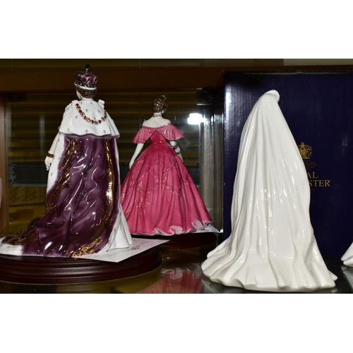 487 - FOUR ROYAL WORCESTER ROYAL FIGURES, comprising limited edition 'Queen Elizabeth II' No855/4500, with... 