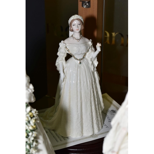 488 - SEVEN COALPORT LIMITED EDITION ROYAL BRIDES 'Princess Alexandra' No1235/7500 with plinth, 'Queen Vic... 