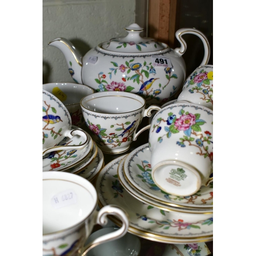 491 - AYNSLEY 'PEMBROKE' TEA WARES, comprising teapot, milk jug, a fluted bowl, six teacups, six saucers a... 