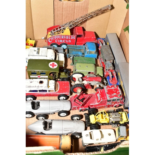 495 - A QUANTITY OF ASSORTED UNBOXED PLAYWORN DIECAST VEHICLES, to include Corgi toys, Chipperfields Circu... 