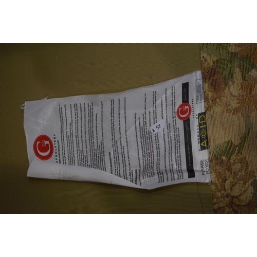 1304 - A G PLAN CREAM FLORAL THREE PIECE LOUNGE SUITE, comprising a three seater settee and a pair of armch... 