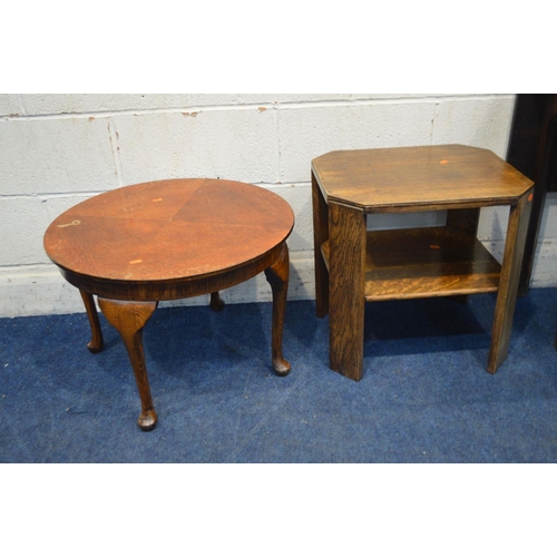 1309 - A DISTRESSED GEORGIAN OAK SQUARED TOPPED GATE LEG TABLE, open length 117cm x closed length 42cm x de... 