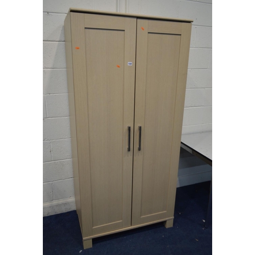 1332 - A MODERN BEECH DOUBLE DOOR WARDROBE, width 90cm x 58cm x height 190cm
