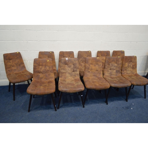 1337 - A SET OF ELEVEN BROWN FAUX SUEDE DINING CHAIRS, (s.d.) (7)