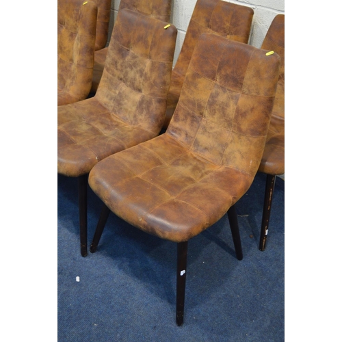1337 - A SET OF ELEVEN BROWN FAUX SUEDE DINING CHAIRS, (s.d.) (7)