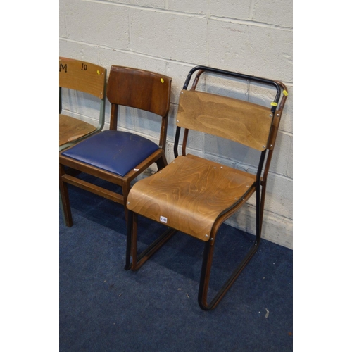 1340 - A SET OF THREE INDUSTRIAL CHAIRS, with plywood seat and back (s.d.), two metal framed chairs and two... 