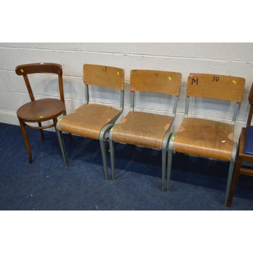 1340 - A SET OF THREE INDUSTRIAL CHAIRS, with plywood seat and back (s.d.), two metal framed chairs and two... 