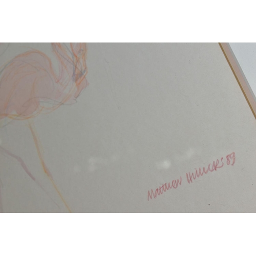 481 - MATTHEW HILLIER (BRITISH 1958) a study of pink flamingos, signed and dated (19)89, pencil and waterc... 