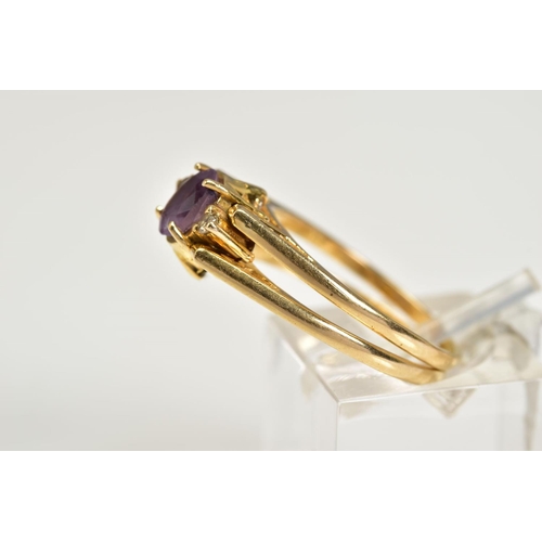 50 - A DOUBLE SIDED SWIVEL RING, to one side a lozenge shape cluster set with round brilliant cut diamond... 