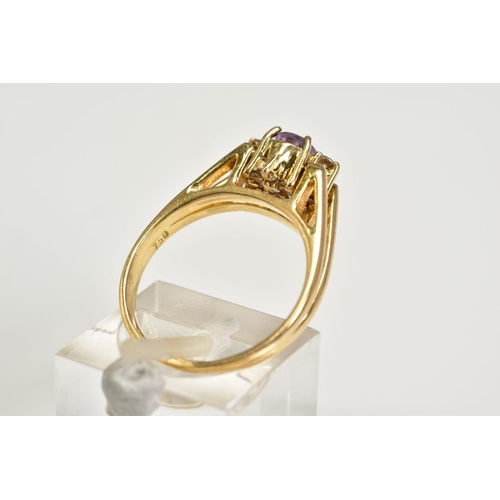 50 - A DOUBLE SIDED SWIVEL RING, to one side a lozenge shape cluster set with round brilliant cut diamond... 