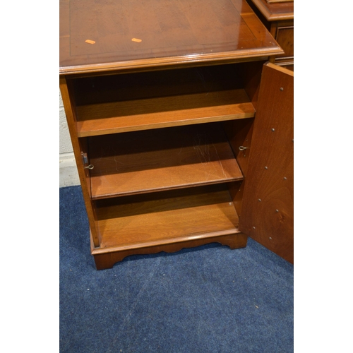 1322 - A MODERN YEWWOOD GLAZED DOUBLE DOOR BOOKCASE with two drawers, width 92cm x depth 32cm x height 183c... 