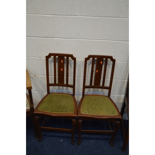 1325 - A PAIR OF EARLY 20TH CENTURY OAK ARTS AND CRAFTS CHAIRS, together with a pair of Edwardian chairs an... 