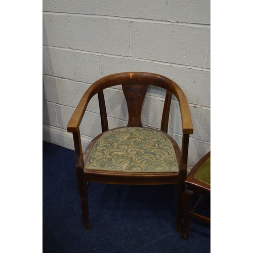 1325 - A PAIR OF EARLY 20TH CENTURY OAK ARTS AND CRAFTS CHAIRS, together with a pair of Edwardian chairs an... 