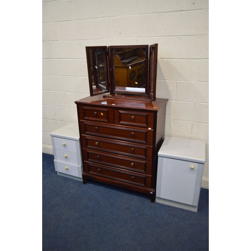 1301 - A MODERN MAHOGANY CHEST OF TWO SHORT OVER FOUR LONG DRAWERS, with a seperate triple mirror, together... 