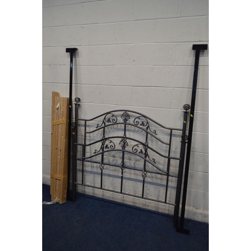 1302 - A MODERN METAL 4' BED FRAME with irons and slats
