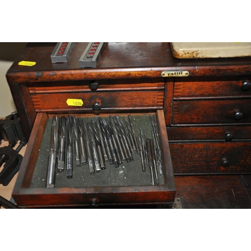 101 - AN EMIR VINTAGE ENGINEERS CHEST SEVEN DRAWERS, containing reamers, taps, dies, micrometers and other... 