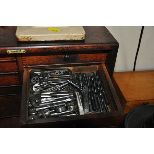 101 - AN EMIR VINTAGE ENGINEERS CHEST SEVEN DRAWERS, containing reamers, taps, dies, micrometers and other... 