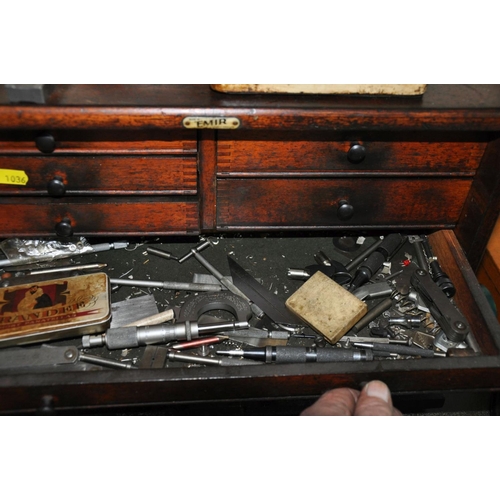 101 - AN EMIR VINTAGE ENGINEERS CHEST SEVEN DRAWERS, containing reamers, taps, dies, micrometers and other... 