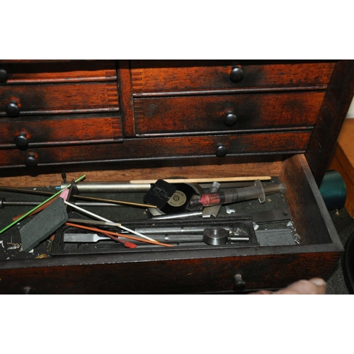 101 - AN EMIR VINTAGE ENGINEERS CHEST SEVEN DRAWERS, containing reamers, taps, dies, micrometers and other... 