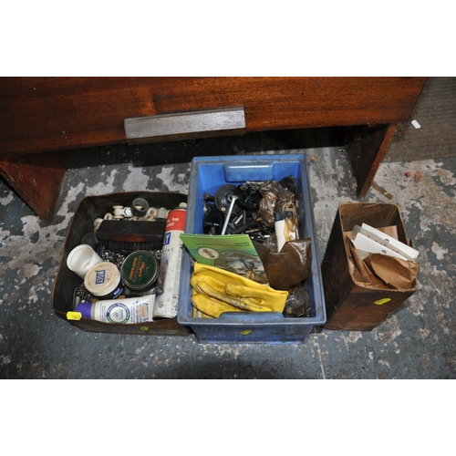 105 - THE CONTENTS OF A DRAWER FULL OF ENGINEERING CONSUMABLES, nuts bolts, brass fittings, and three smal... 