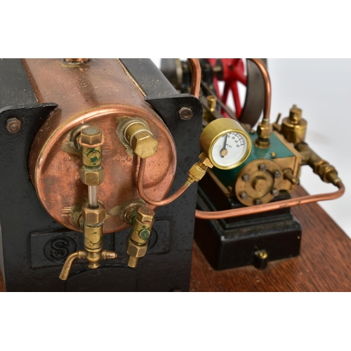 14 - A STUART TURNER LIVE STEAM ENGINE, not tested, horizontal copper boiler powering a single cylinder e... 