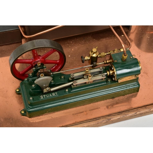 15 - A STUART TURNER LIVE STEAM ENGINE, not tested, horizontal copper boiler with tank injector powering ... 