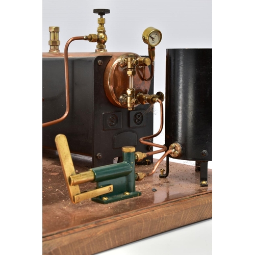 15 - A STUART TURNER LIVE STEAM ENGINE, not tested, horizontal copper boiler with tank injector powering ... 