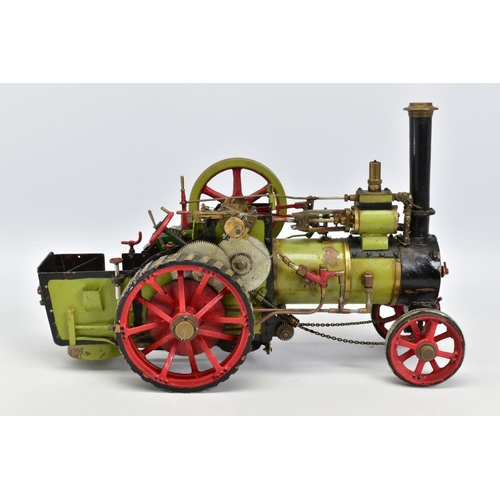 39 - A LIVE STEAM TRACTION ENGINE MODEL, possibly from Bassett - Lowke castings, not tested, worn conditi... 