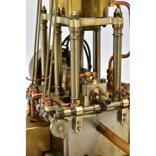 43 - A HANDBUILT MODEL VERTICAL TWIN CYLINDER MARINE ENGINE, not tested, spirit or gas fired, fitted spar... 