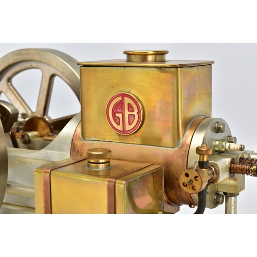 46 - A HANDBUILT MODEL HORIZONTAL SINGLE CYLINDER STATIONARY ENGINE, powering twin flywheels (diameter ap... 