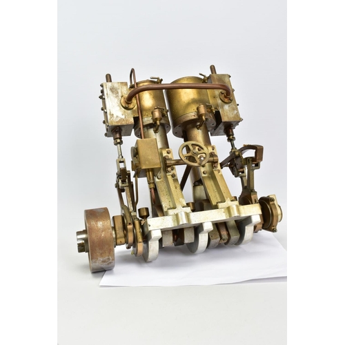 47 - A HANDBUILT MODEL VERTICAL TWIN CYLINDER MARINE ENGINE, not tested, in need of some minor attention,... 