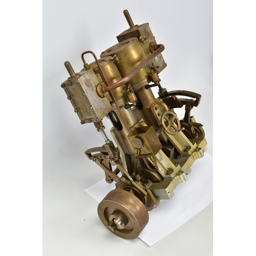 47 - A HANDBUILT MODEL VERTICAL TWIN CYLINDER MARINE ENGINE, not tested, in need of some minor attention,... 