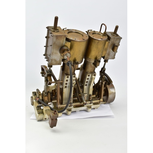 47 - A HANDBUILT MODEL VERTICAL TWIN CYLINDER MARINE ENGINE, not tested, in need of some minor attention,... 