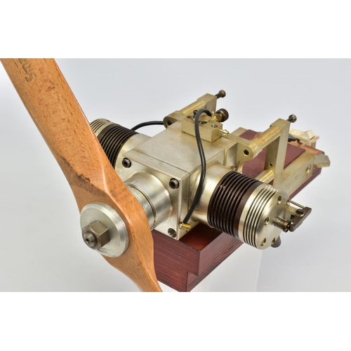 53 - A HANDBUILT MODEL HORIZONTAL TWIN CYLINDER AIRCRAFT ENGINE, not tested, constructed and finished to ... 