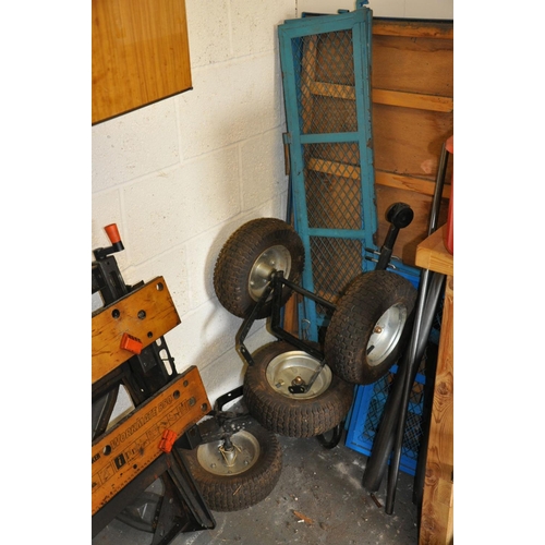 78 - A BLACK AND DECKER WORKMATE AND A DISASSEMBLED FOUR WHEELED TROLLEY, with Pnuematic tyres 112cm long... 