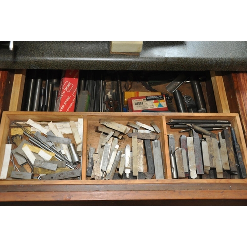 88 - AN AXMINSTER MODEL ENGINEERS SERIES C1 MICROLATHE, Mk2 and two drawers full of cutting and adjustmen... 