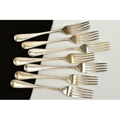 103 - A SELECTION OF SILVER TABLE FORKS, to include a set of five Old English and Thread forks, hallmarked... 